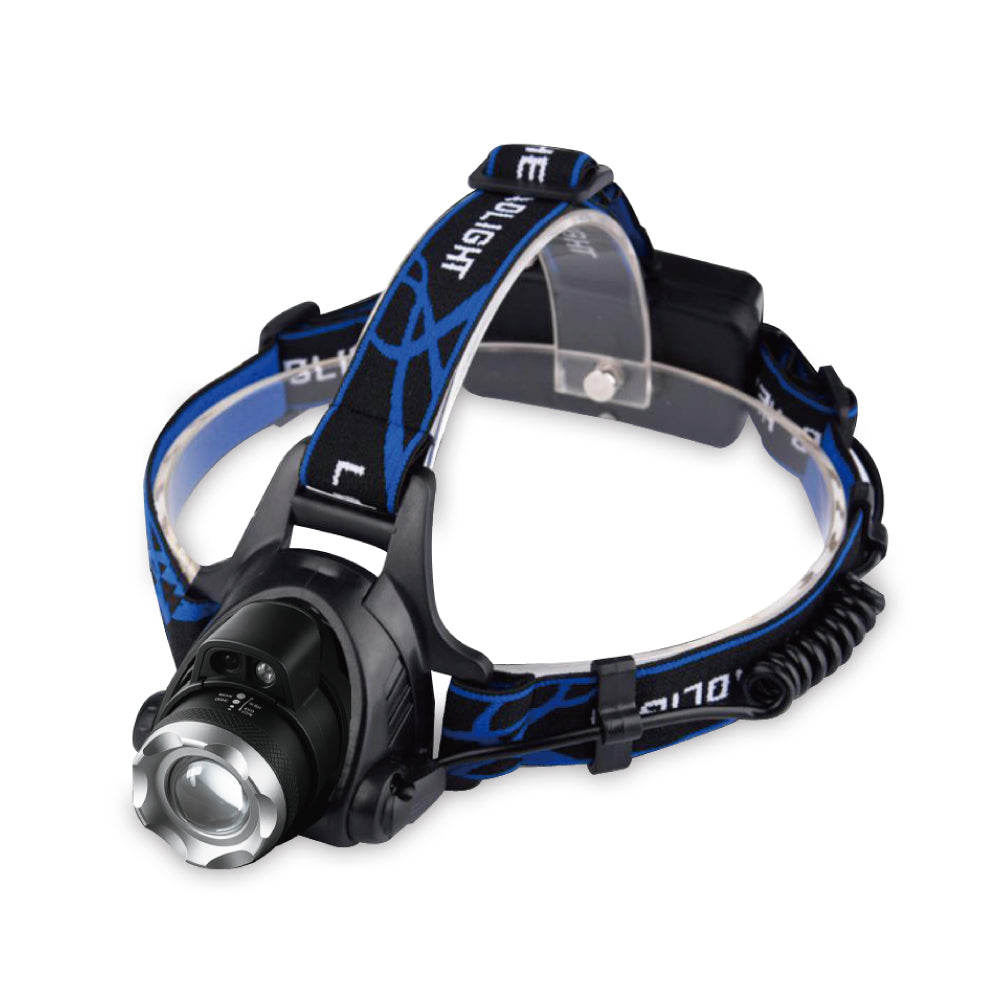 5W head-mounted 3-stage bright zoom LED headlight with adjustable angle and comes with 2 18650 lithium batteries (BI-LTH-H05(B))
