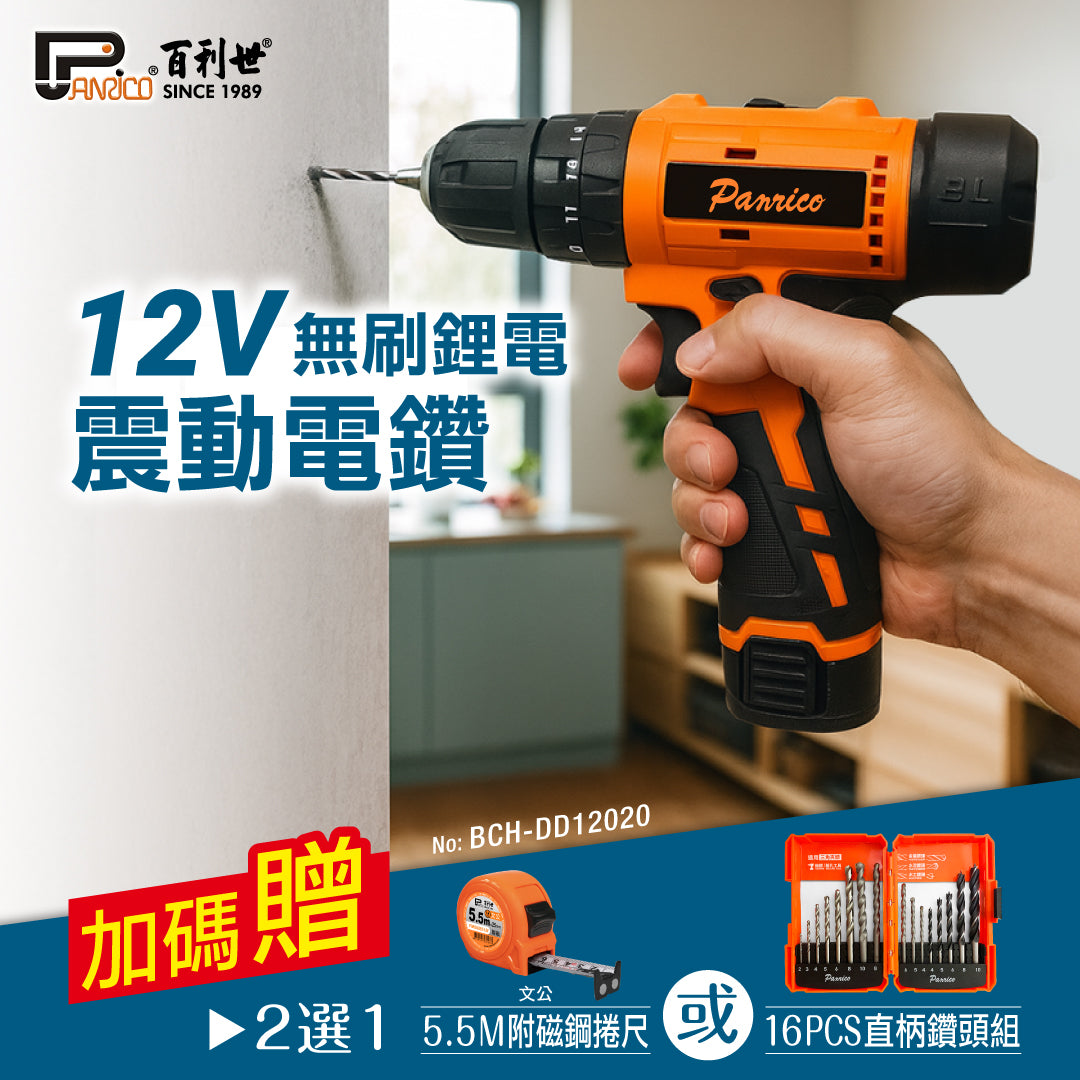 12V lithium carbon brushless vibration drill rechargeable brushless drill dual battery (BCH-DD12020)