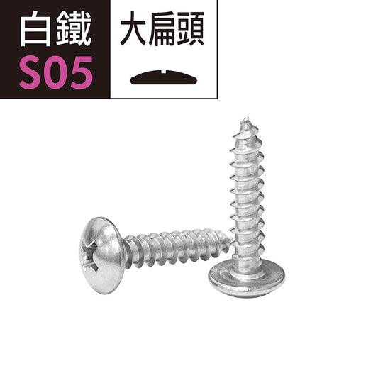 304 white iron cross large flat head pointed tail screws large flat washer head wood tapping screws self-tapping screws large flat head iron die self-drilling screws self-tapping drilling tail screws made in Taiwan (E02D-S05)