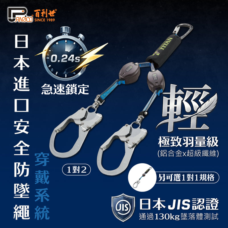 安全伸縮式防墜器 防墜落裝置伸縮掛繩 溜溜球 (1對2) - 日本他牌同等級職人腰道具/工具腰帶配件 (M002NW-F2-HL-HW130)