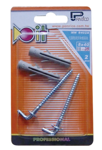 DIY nylon art folding hook screw set nylon bolt sleeve folding nail hook set plastic plug folding nail hook set plastic gecko L-shaped hook set MN 8x40mm (MN8402A)